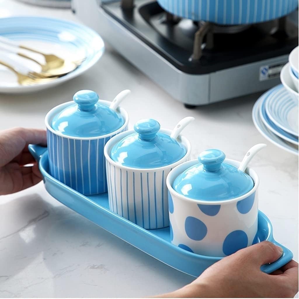 Seasoning Rack De Especias Juego De Recipientes para Especias, Bote De Cerámica para Condimentos con Cuchara Y Tapa, Tarro para Condimentos De Cocina Condimento Caja(C)