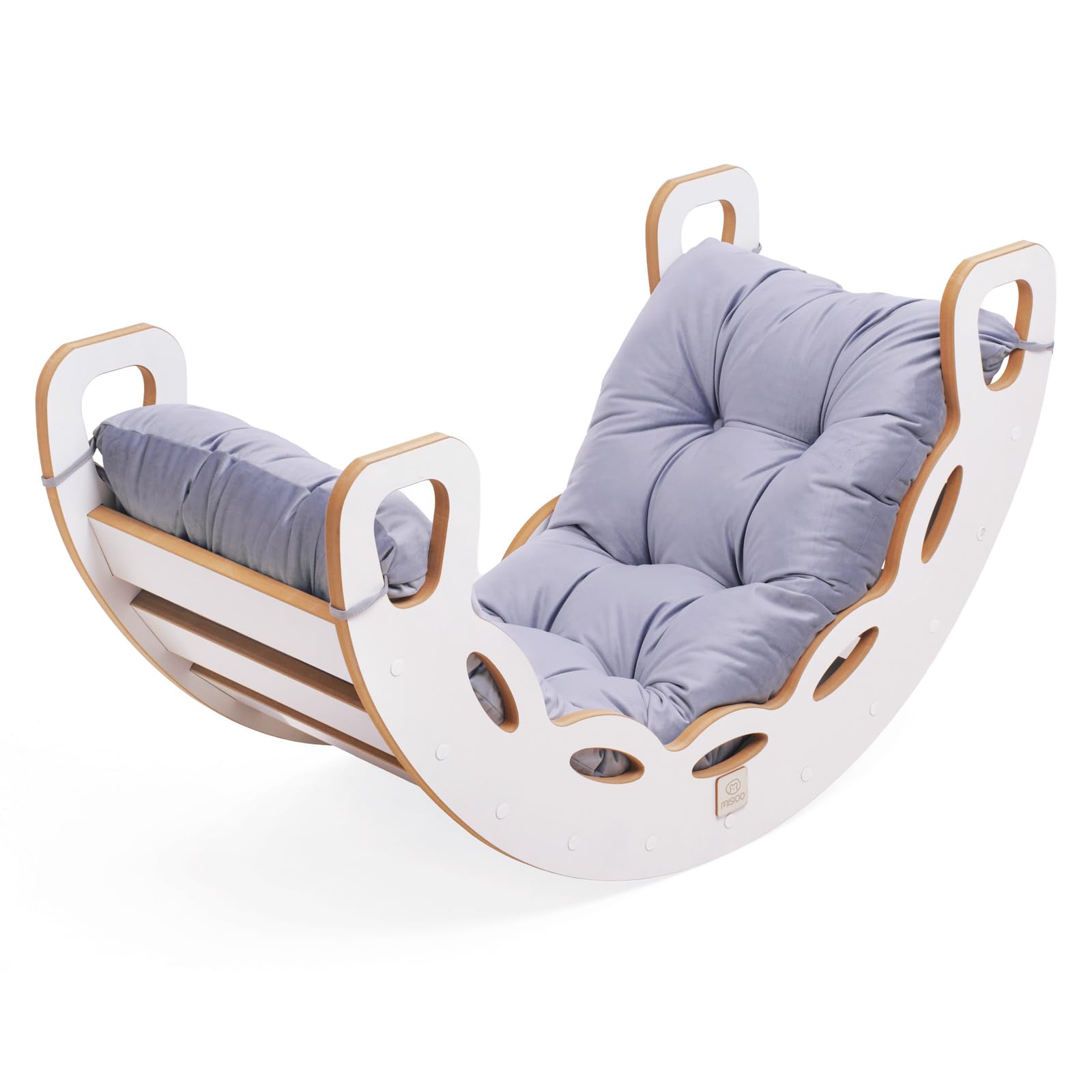 MISIOO Rocker 4 in 1 - Altalena per bambini, parco giochi per interni, con cuscino, arrampicata su roccia e scivolo 90 x 35 cm, bilanciere 90 x 41 x 50 cm, fino a 40 kg