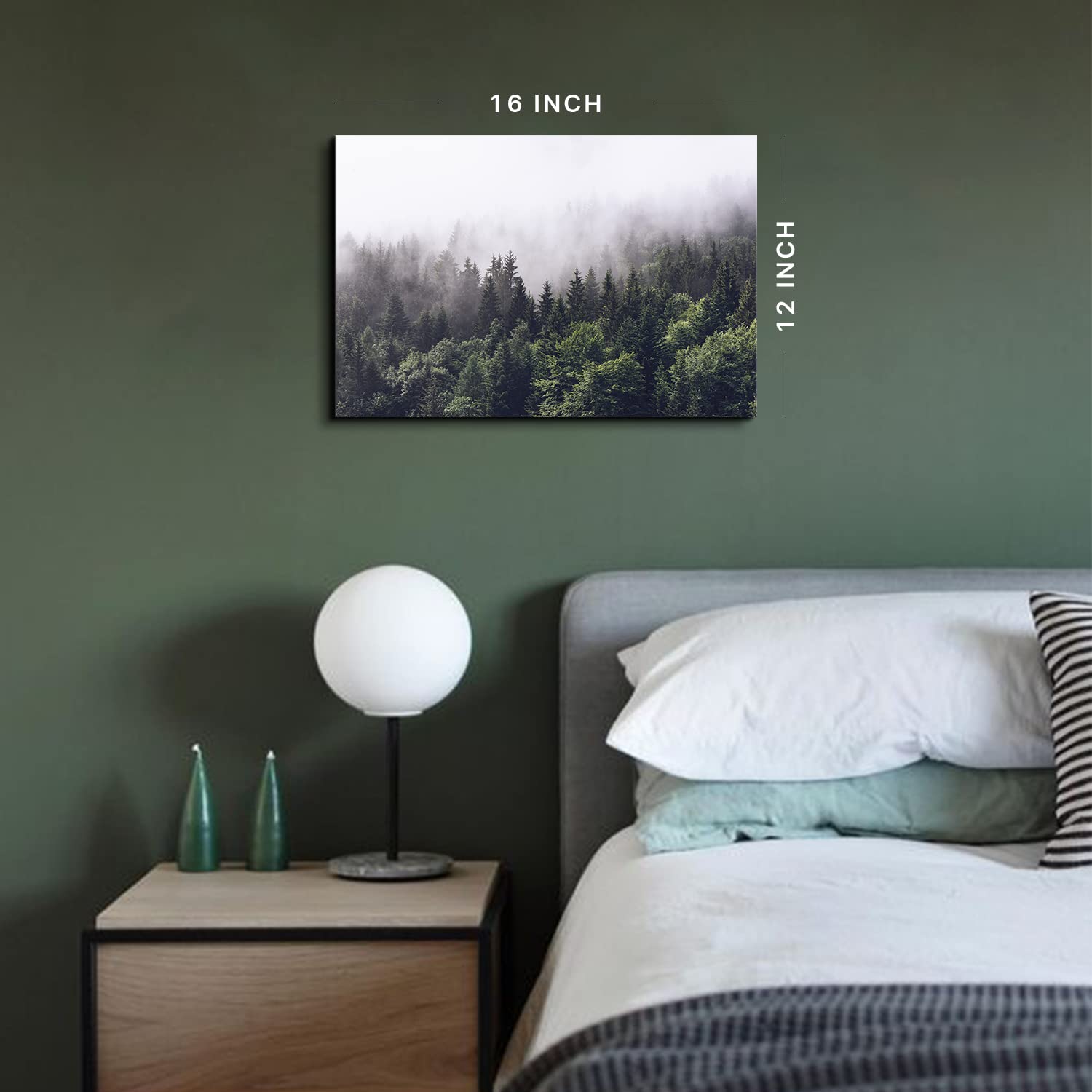 Quadro Su Tela 3 Pannelli Paesaggio Forestale Nebbioso: Stampa D'Arte Moderna Con Alberi E Montagne, Decorazione Da Parete Per Soggiorno E Camera Da Letto, 30x40 Cm, Pronta Da Appendere