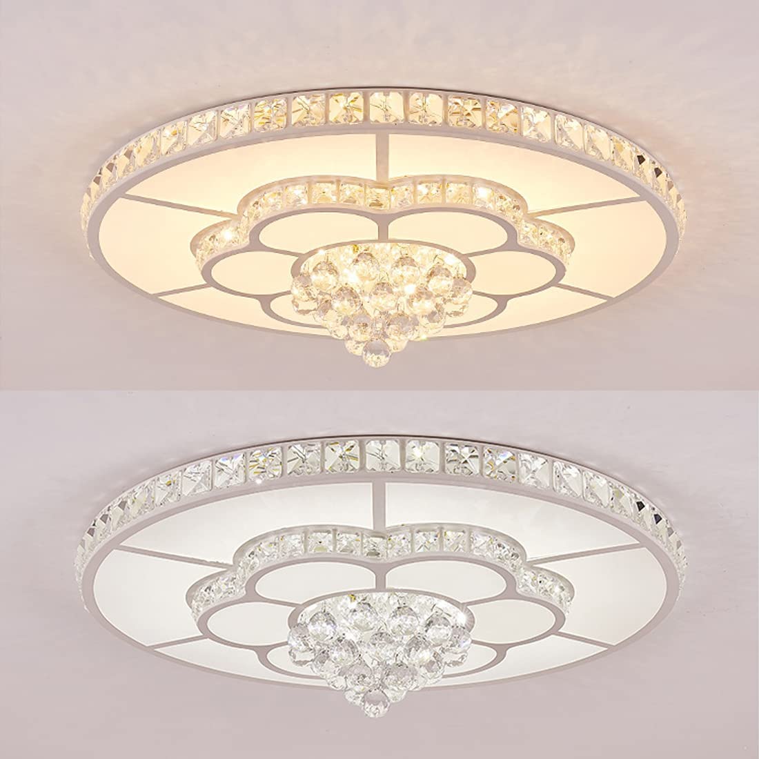 Lámpara de sala de estar de techo LED regulable Modern cristal Deco Lámpara colgante blanco Diseño de flores redonda Ø50cm iluminación de techo con mando a distancia para dormitorio Oficina Comedor