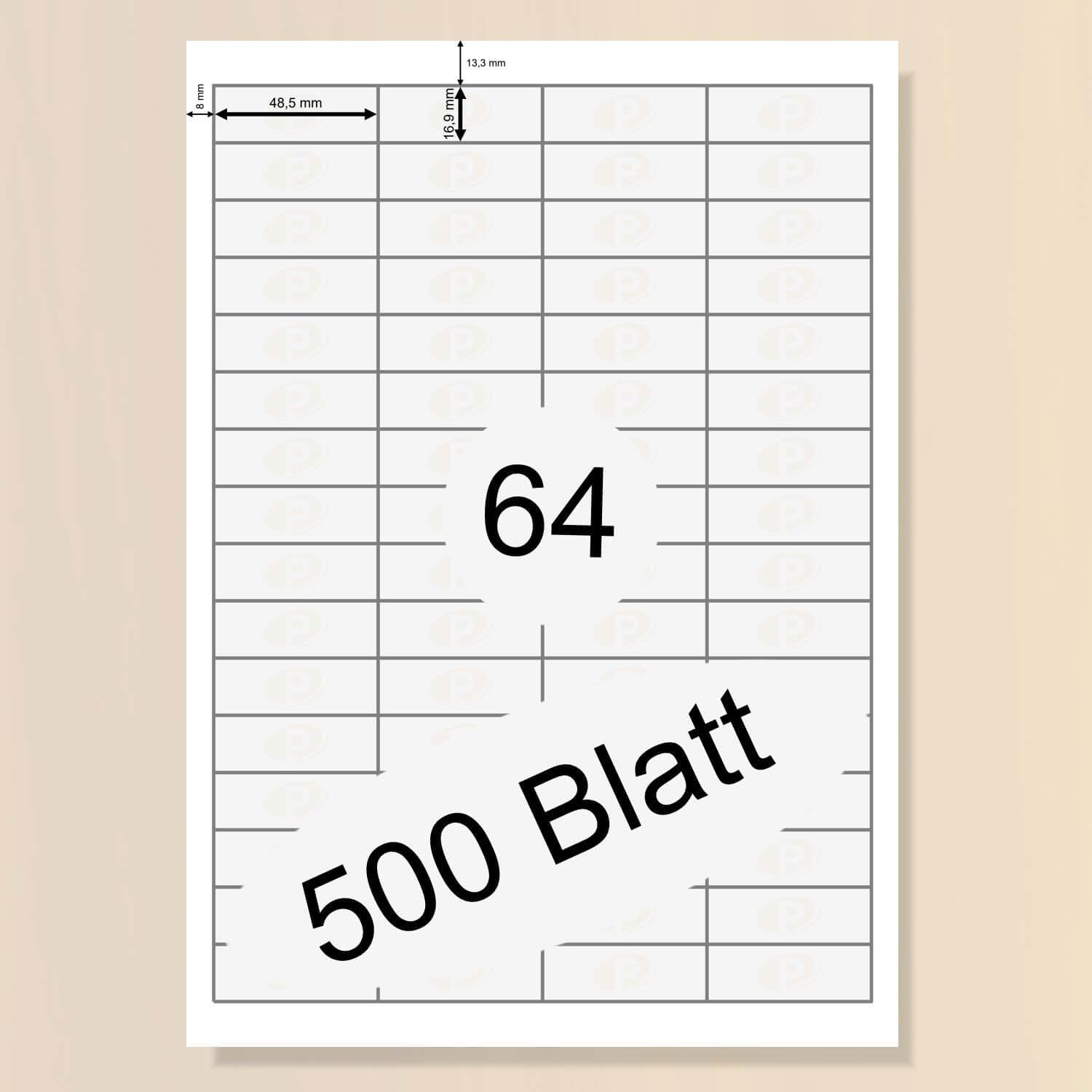 Printation Etiketten 48,5 x 16,9 mm - 32000 Labels blanko weiß selbstklebend bedruckbar - 500 A4 Bogen à 4x16 48,5x16,9 Sticker - 64 pro Blatt - Universal-Aufkleber BigPack 3667 4226 4271 4607