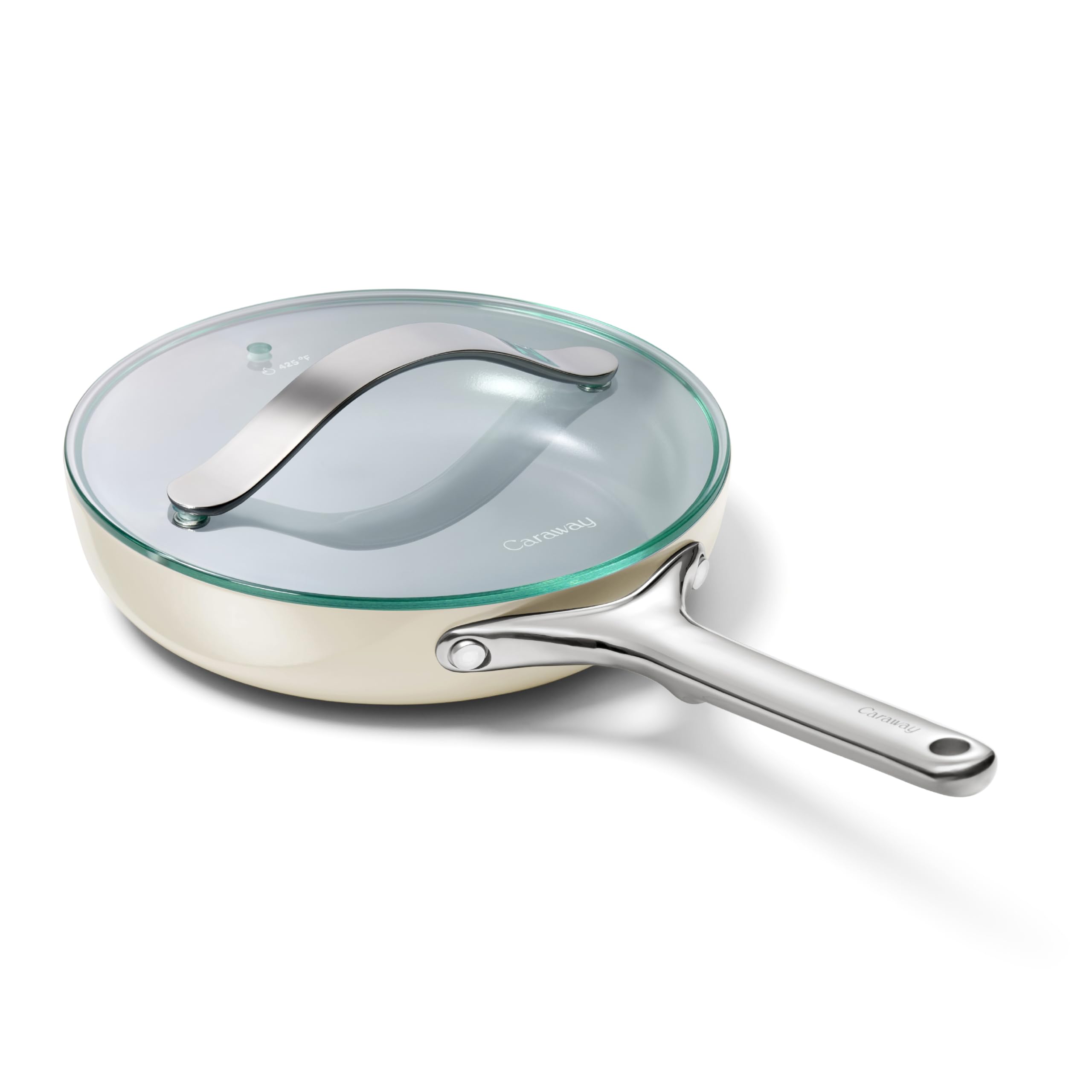 Caraway 8 inch cream ceramic mini fry pan with glass lid