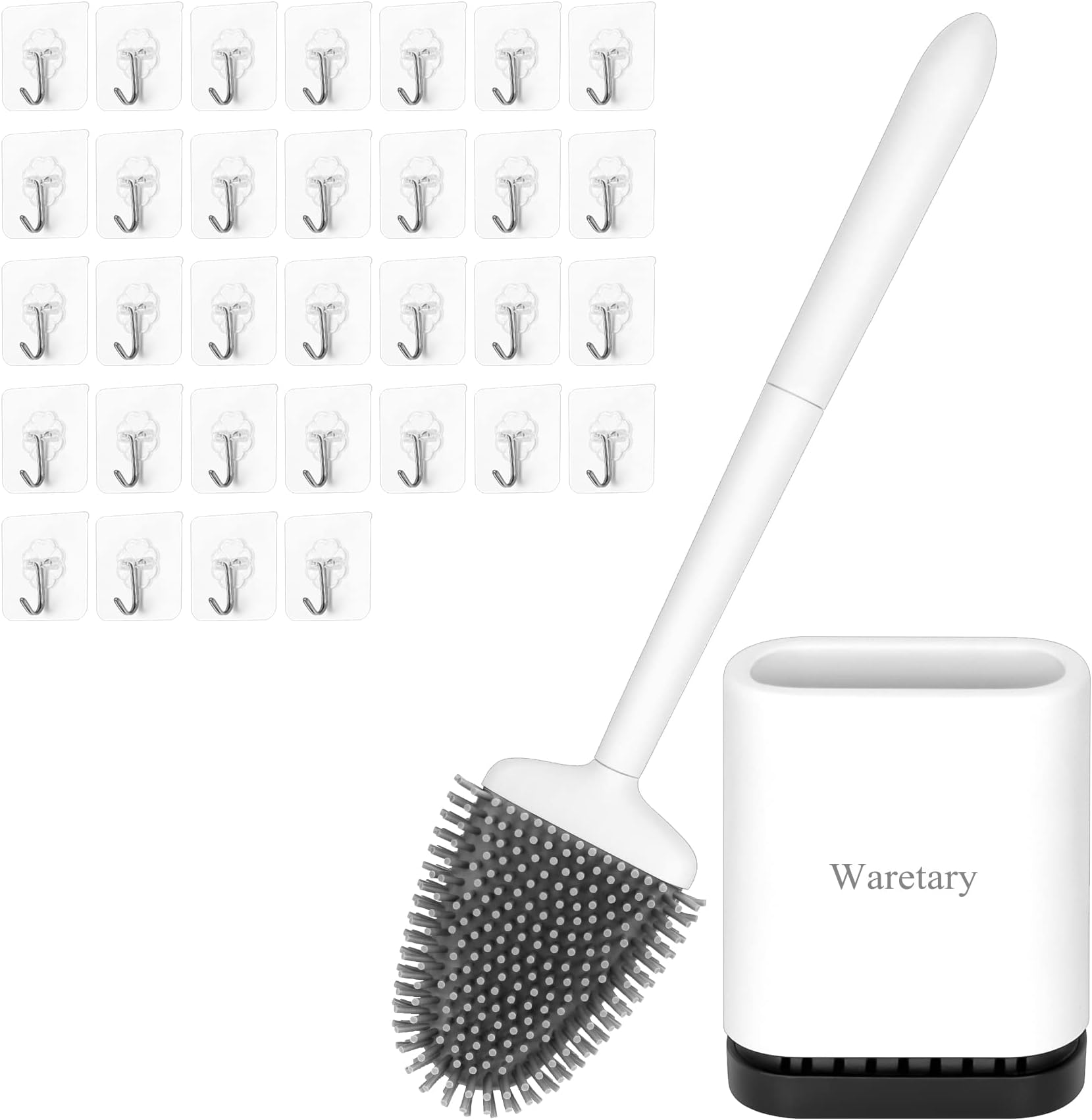Silicone Deep Cleaning Toilet Brush with Holder Set, Quick Drying & Anti-drip Base, Soft & Flexible Bristles, Wall Mounted/Flooring Holder, Loo Brush for Bathroom