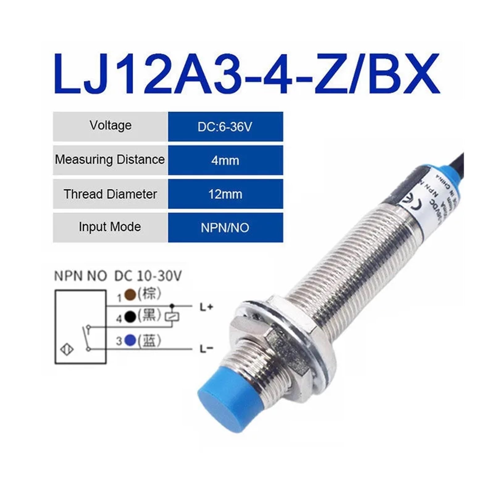 Näherungssensor LJ12A3-4-Z/BX LJ12A3-4-Z/BY Induktiver Näherungssensor M12 4 mm DC 12/24 V AC 110 V 220 V NO NC NPN PNP(10PCS,LJ12A3-4-ZlEX)