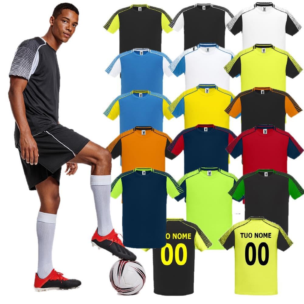 Completo Calcio Personalizzabile 0525 Roly Maglietta e Pantaloncini 2 Maglie e 1 Pantaloncino Personalizzabili con Nome e Numero Compreso Tifosi Nero azzurri PS 40394