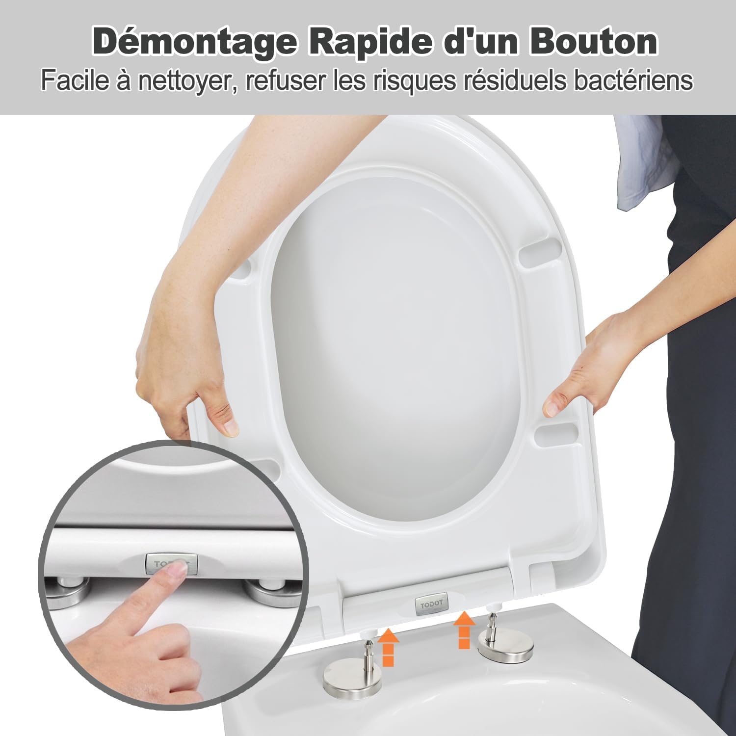 Abattant WC Blanc Duroplast Thermoplastique Déclipsable Forme D avec Frein de Chute Charnière Réglable, Dégagement Rapide à Un Bouton