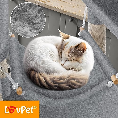 KESSER® Grattoir | Arbre à Chat XXL | Arbre d'escalade avec hamac, colonnes en sisal, Stable, abris, balles de Jeu, Jeu en sisal et Corde de Jeu, avec de Nombreuses possibilités de Jeux, Gris Clair - Image 4