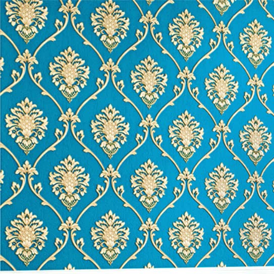 Retro Simplicity 3D Fine Embossed PVC Wallpaper European Damasks Bedroom Living Room TV Background Wall Shop Decoration Clothing Store Studio Coffee Shop Hotel 1.73'W x 32.8'L Non-Pasted (Cyan) - Image 3