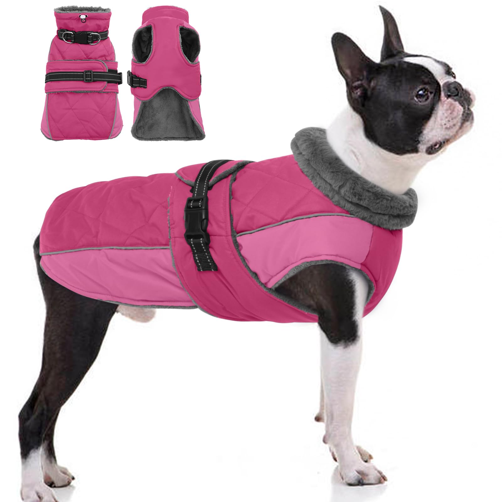 QBLEEV Warm Dog Jacket - Reflective, Adjustable Winter Coat with Turtleneck for Cold Weather, Waterproof Fleece Snowsuit for Small, Medium, Large Dogs
