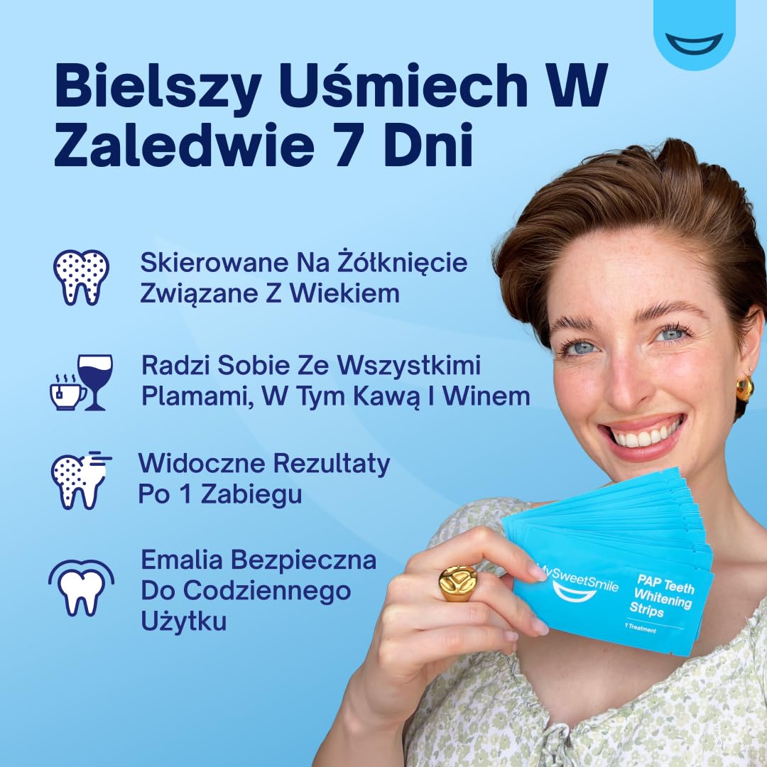 MySweetSmile Paski Wybielające Zęby PAP - Bezpieczne Dla Szkliwa, Bez Nadwrażliwości - Bez Peroksydu - Zatwierdzone Przez Dentystów - Nagroda IndyBest - 21 Zabiegów - Miętowy Smak