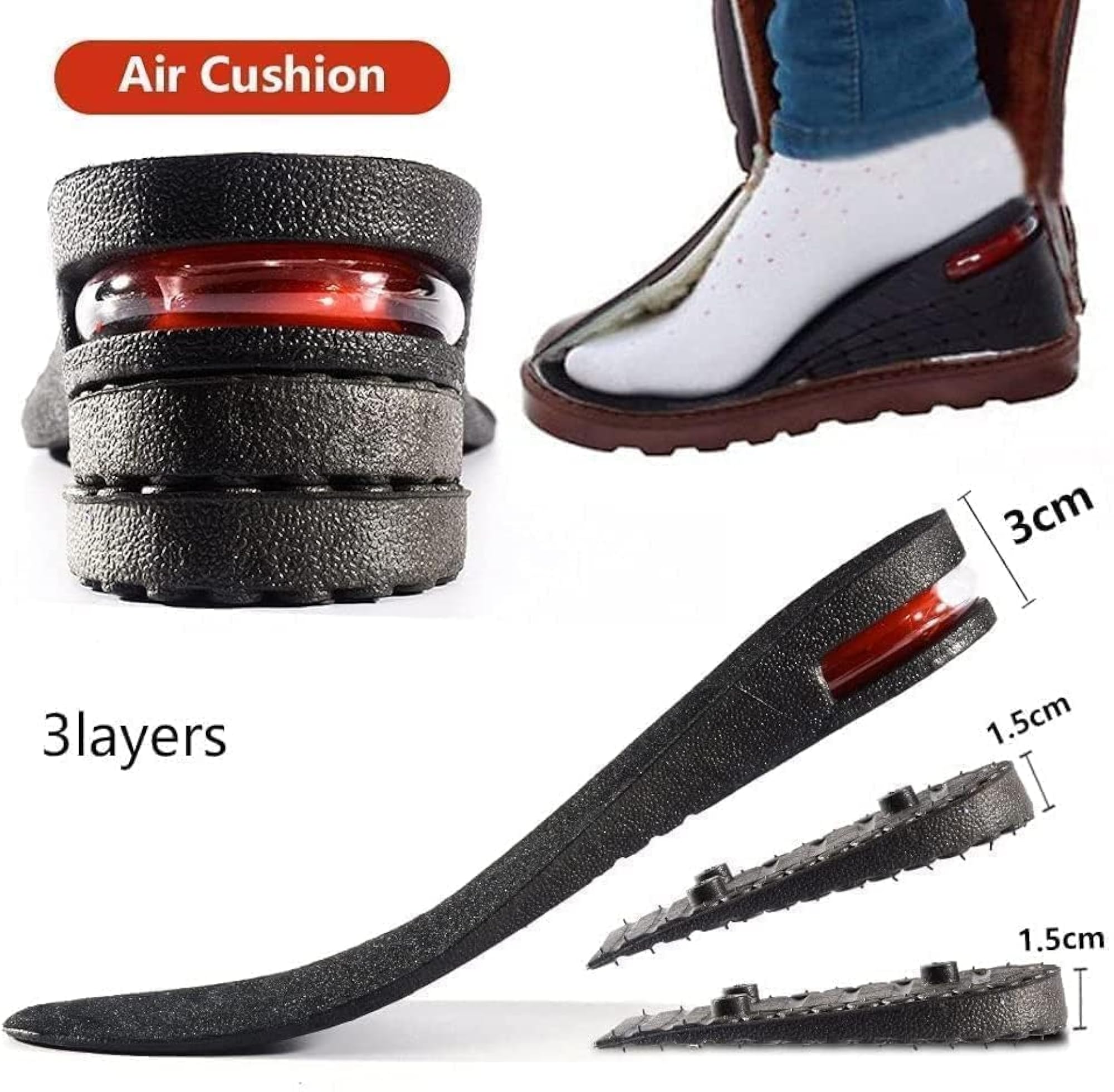 Adjustable Elevator Insoles for Height Increase, Unisex