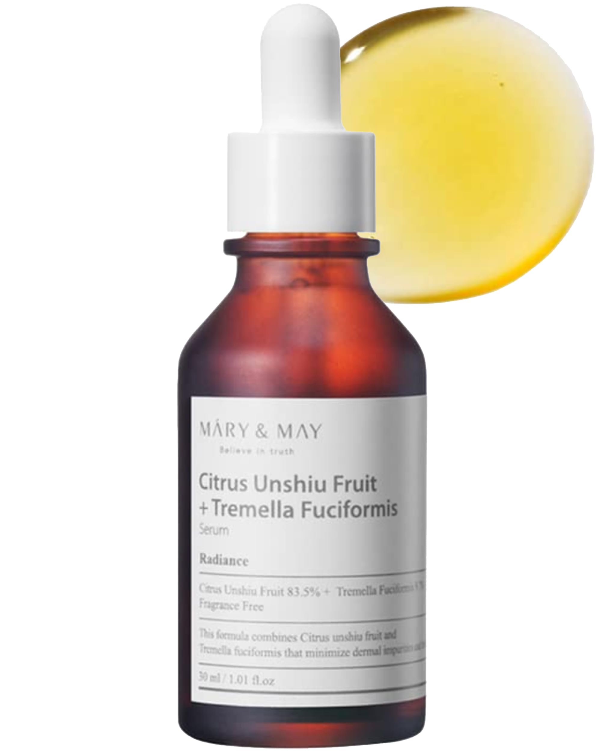 Mary&MayCitrus Unshiu Fruit + Tremella Fuciformis Serum 1.01 Fl Oz / 30ml | VItamin Serum, Improves Skin Tone and Blemish, Recovering Glowy and Transparent Skin, Fragrance Free | EWG Green