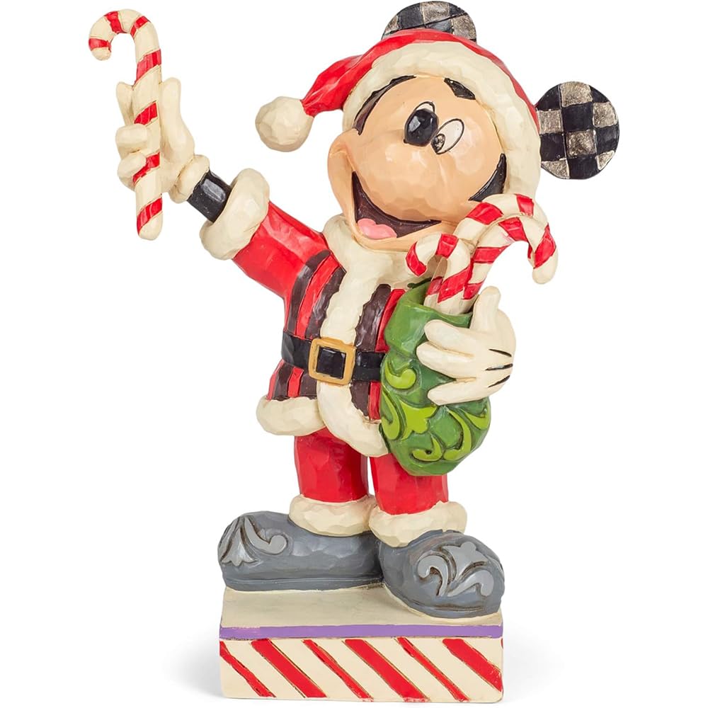 Enesco Jim Shore Disney Traditions Santa Mickey Mouse with Candy Canes Figurine, 6.18 Inch, Multicolor