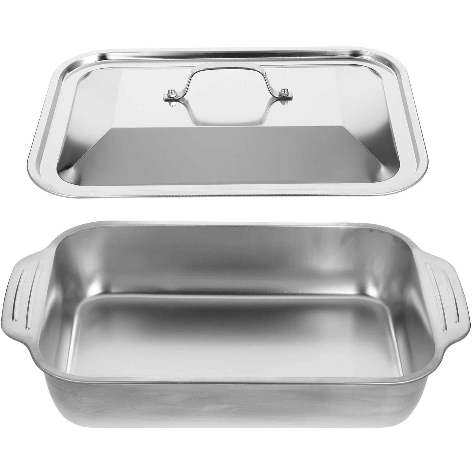 Lasagnera con Coperchio in Acciaio Inox Rettangolare, Teglia da Forno Versatile con Bordi Alti per Cucina Domestica e Barbecue