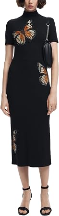 Desigual Womens Slim Midi Butterfly Dress