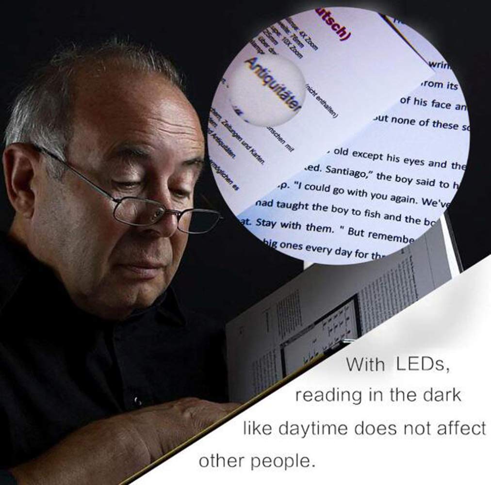 Lupe mit 3 LED-Leuchten, 5-fache Vergrößerung, handliche Leuchtlupe, superklar, leicht, für Bücher, Zeitungen, Landkarten, Münzen, Schmuck, Hobbys, modisch