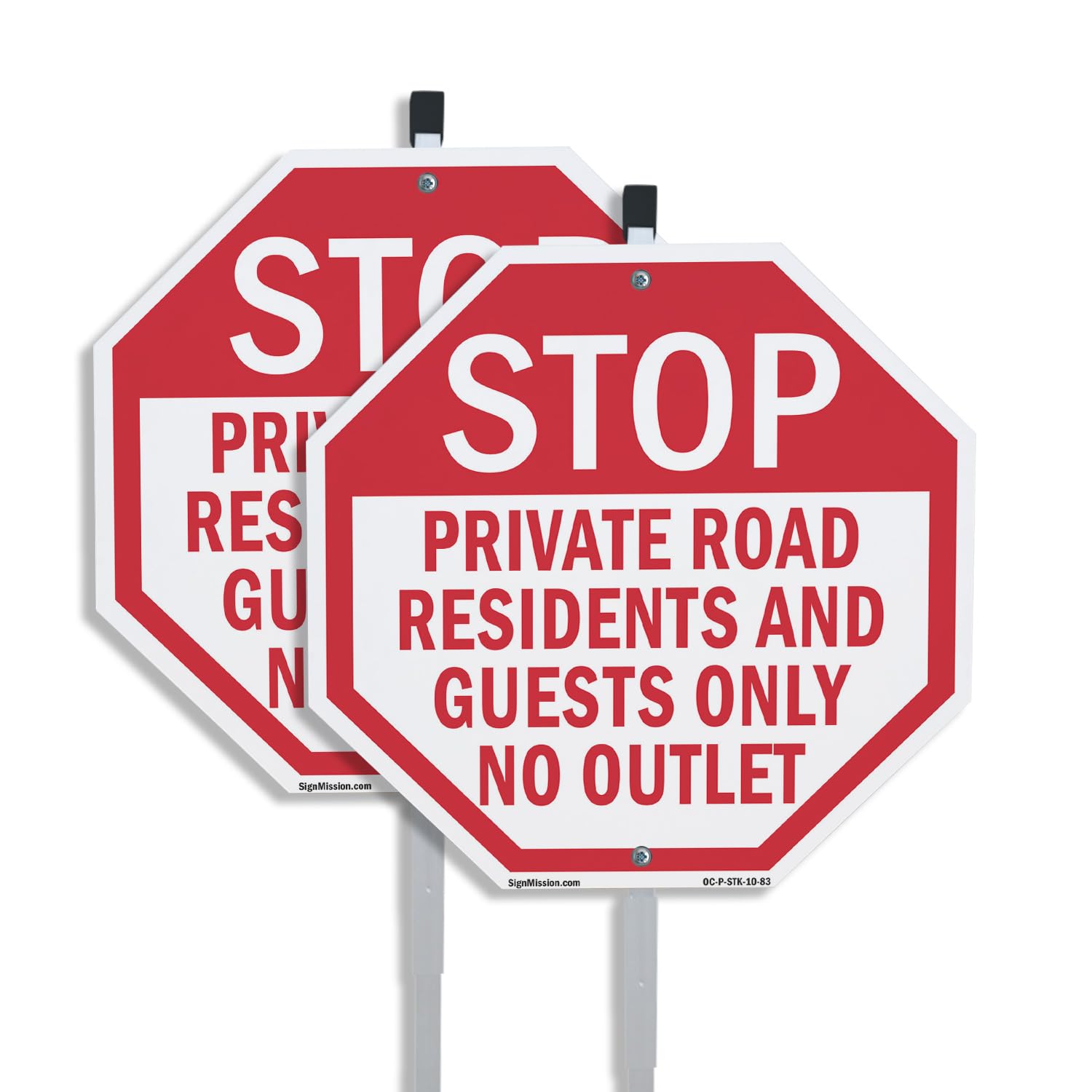 Stop Private Road Residents and Guests Only No Outlet (2 Pack) 10 inch X 10 inch Octagon Rust Free Aluminum Metal Signs with Aluminum Mounting Stakes