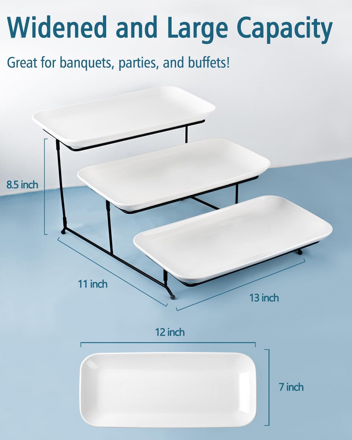 Delling 3 Tier Serving Tray for Dessert Table Display Set, 12 inch Tiered Serving Stand with Serving Dishes for Entertraining, Collapsible Sturdier Stand, White Serving Platters for Party Display Set - Image 3