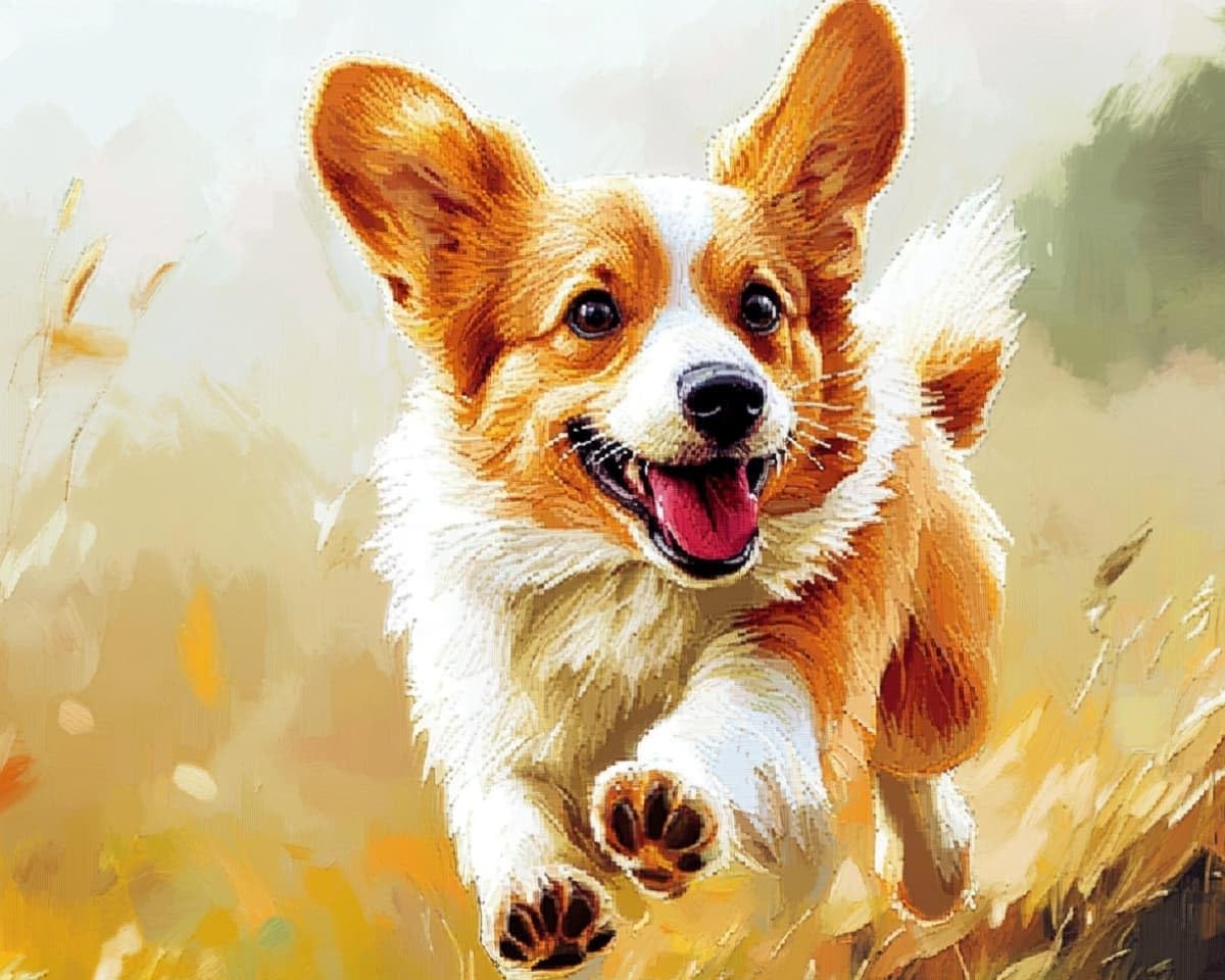 AxiangziK Beginner Cross Stitch Embroidery Kit,Corgi 16x20in Easy Pre-Sew Printed Needlepoint Kit,Relaxing DIY Art Craft Supplies for Adults Family Bedroom Decor