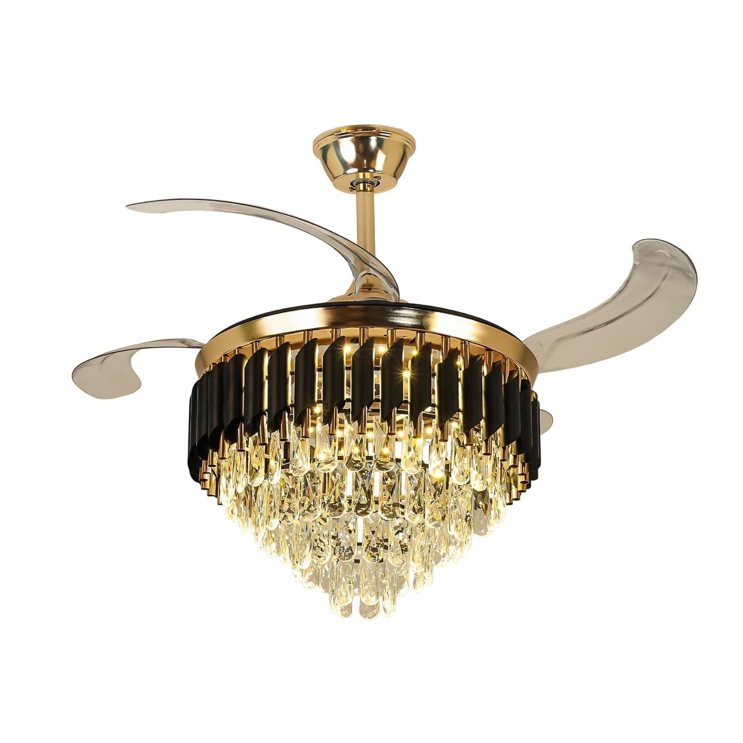 HDC Luxury Black and Gold Crystal Chandelier Ceiling Fan, 42 Inch, Retractable Blade, Tri-Colour LED Light Kit, Dual Remote Control Fandelier for Modern Living Room-image-13