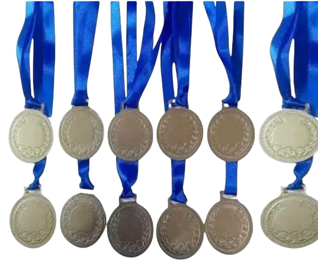 Swastik Enterprises 12 Pcs Silver Medals with Blue Ribbon for Any Event Competetion Sports Medal for School Winner, Sports Champion-picture-17