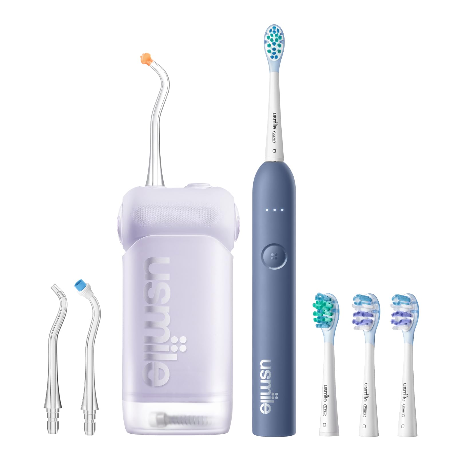 【3-in-1-Bundle】 usmile C10 Tragbare Munddusche, P10S Schallzahnbürste, Ersatzbürstenköpfe – Komplettes Mundpflege-Set für Zuhause & Reisen
