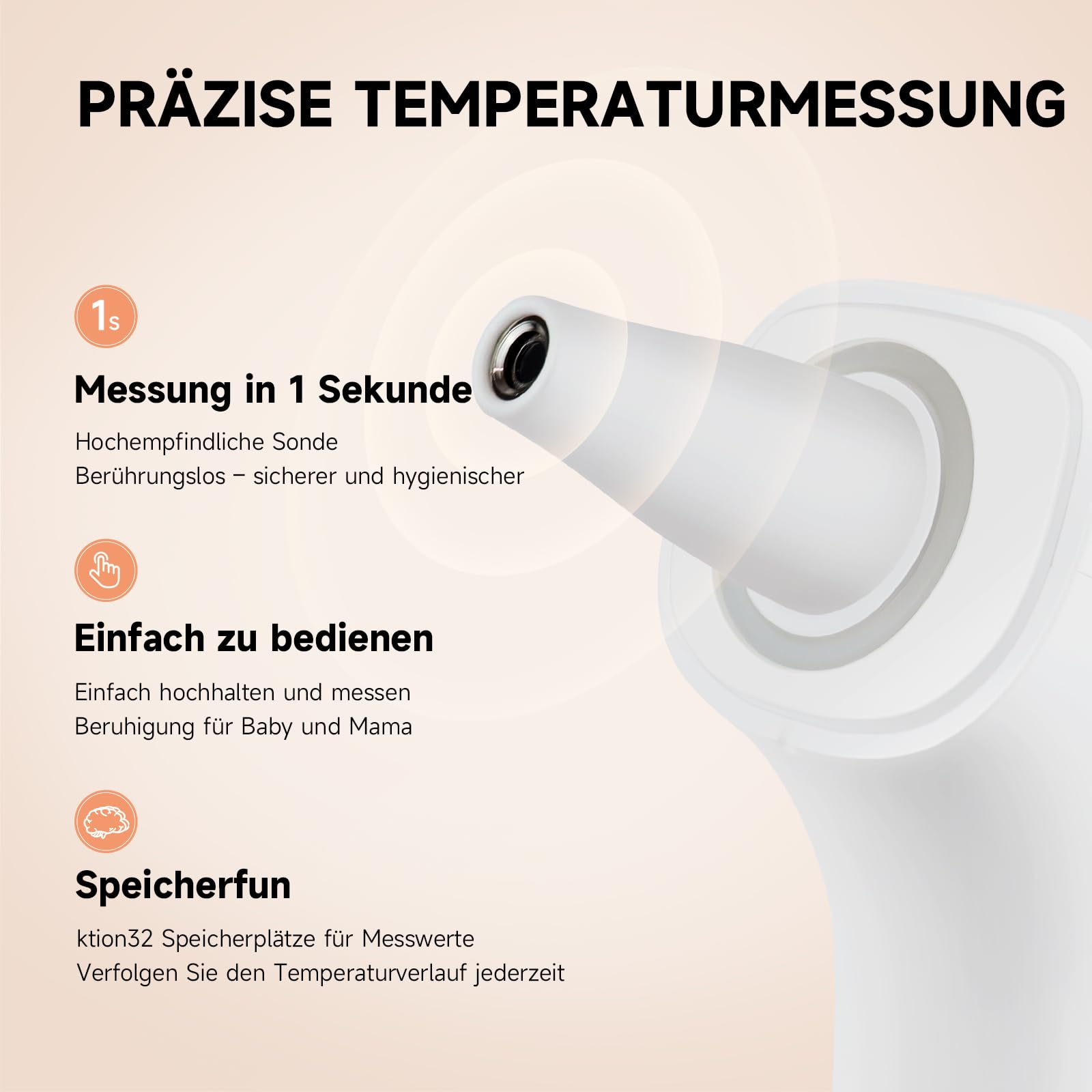 Einzigartiges handgezeichnetes Muster | Digitales berührungsloses Ohrthermometer - geeignet für Erwachsene und Babys, mit Memory-Funktion (Bärchen)