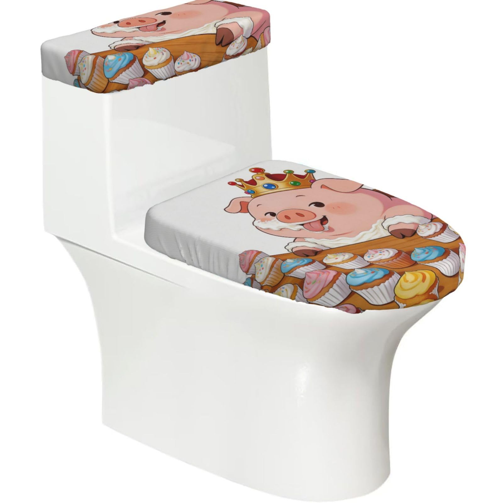 Cntdbu Black Greedy Pig Elastic Toilet Cover Set Of 2-Stretchy Lid And Tank Covers For Bathroom, Soft Washable U Shape Toilet Decor
