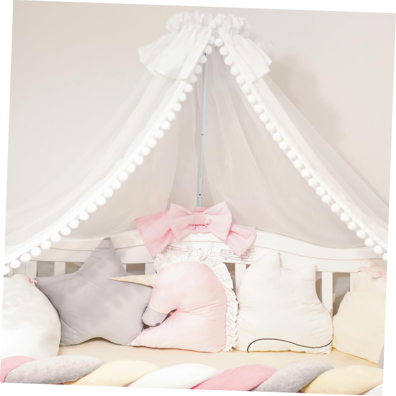 Babybett Moskitonetz Ständer Verstellbar aus Eisen in Weiß | Kinderbett und Wiege, Einfacher Aufbau, Heim und Kinderzimmer, Passend für Baldachin
