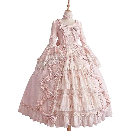 Amazon 1点セット ワンピース ロリータ服 プリンセススカート レディーズ 洋服 コスプレ メイド風 ステッチ ビッグスイングスカート かわいい 森ガール ガーリー 姫袖 長袖 女装 ゴシック ワンピース ジャンパースカート メイド かわいい コスプレ ブラウス お嬢様