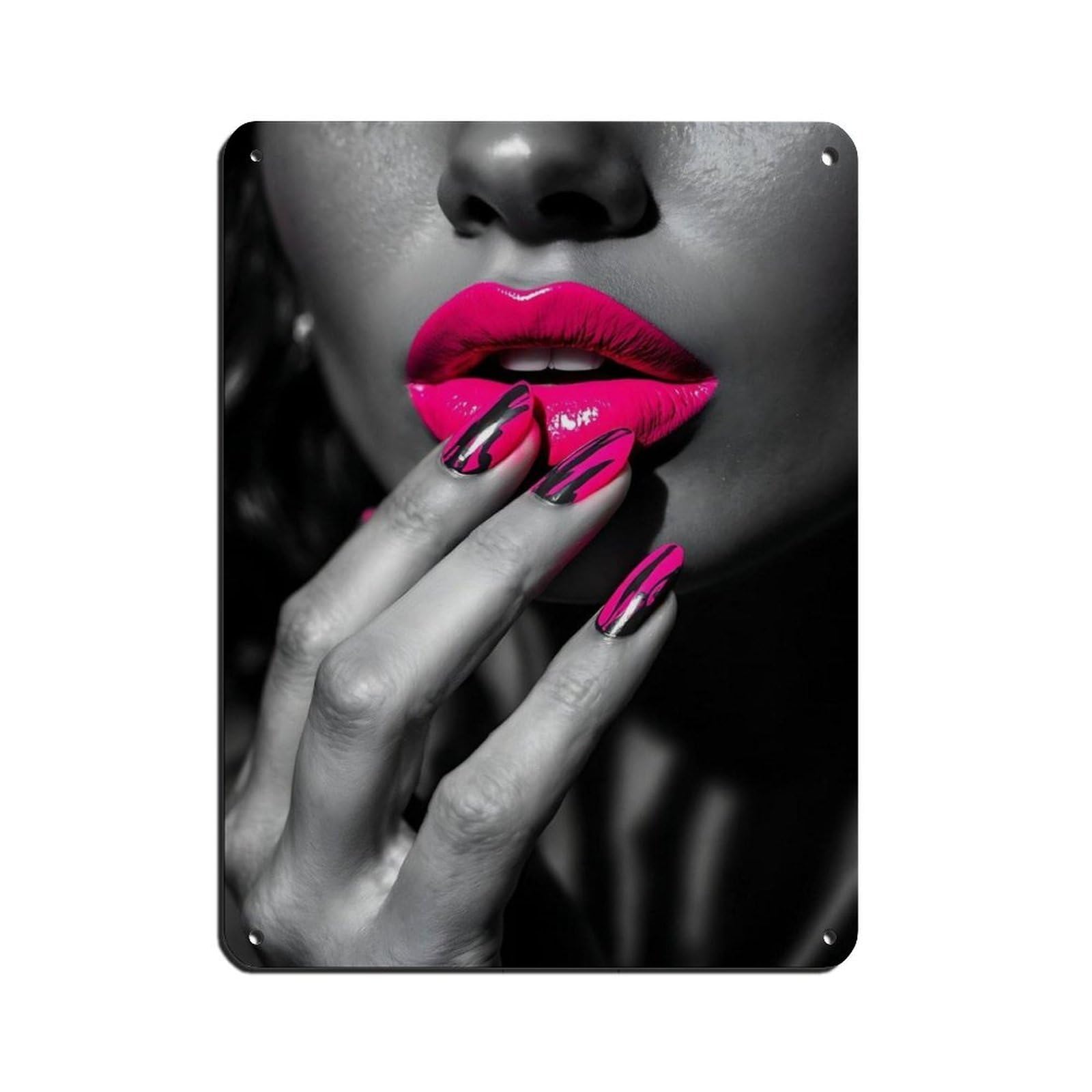 Glamorous Lips Black And White with Tin Sign Vintage Metal Pub Club Cafe Bar Home Wall Art Decoration Poster Retro 12x16inch(30x40cm)