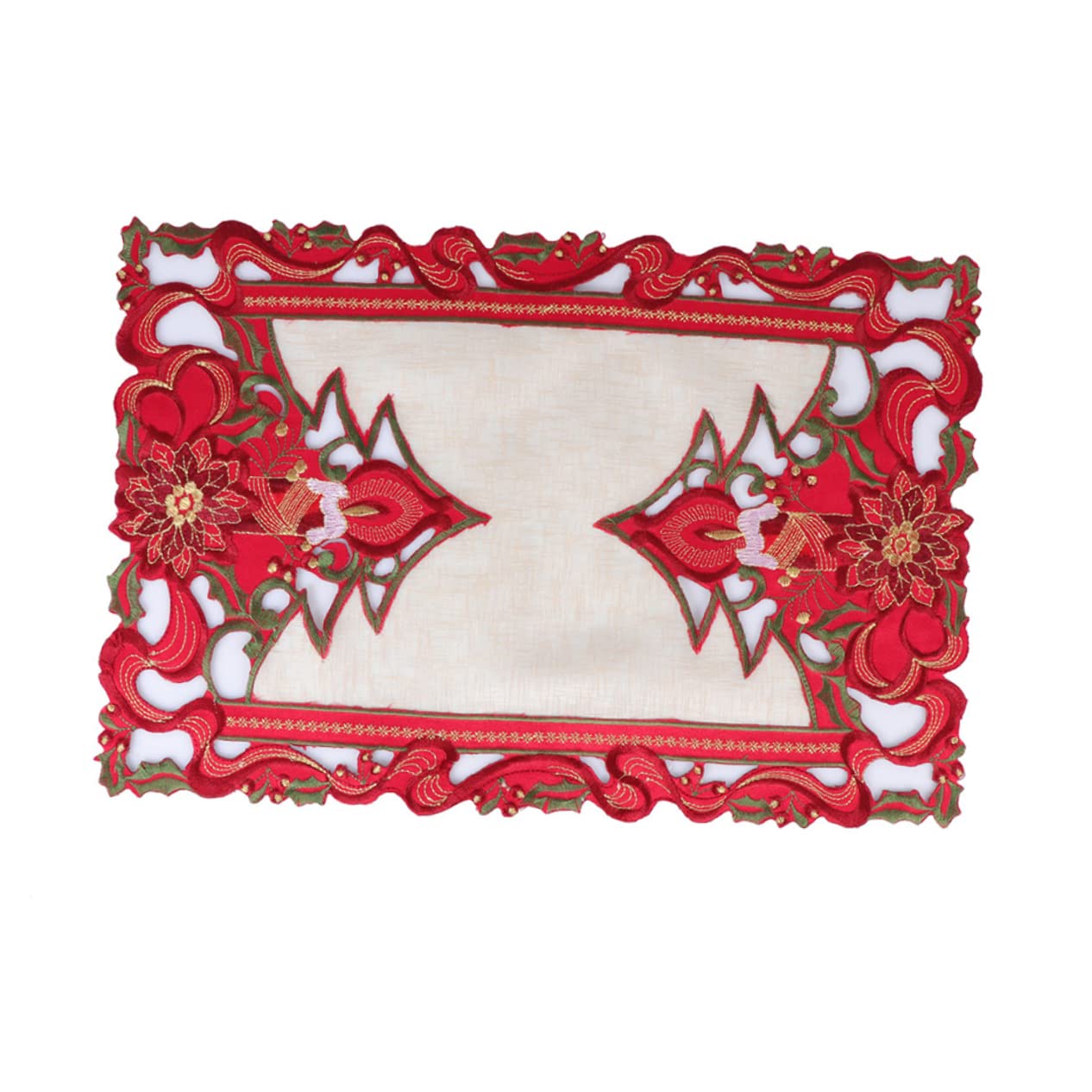 MAGICLULU 6 Piezas Mesa Festiva Decoraciones De Mesa De Fiesta Xams Centro De Mesa Mantel De Poliéster Camino De Mesa De Flores Tapete De Mesa De Poinsettia Mantel Bordado Mantel De Navidad