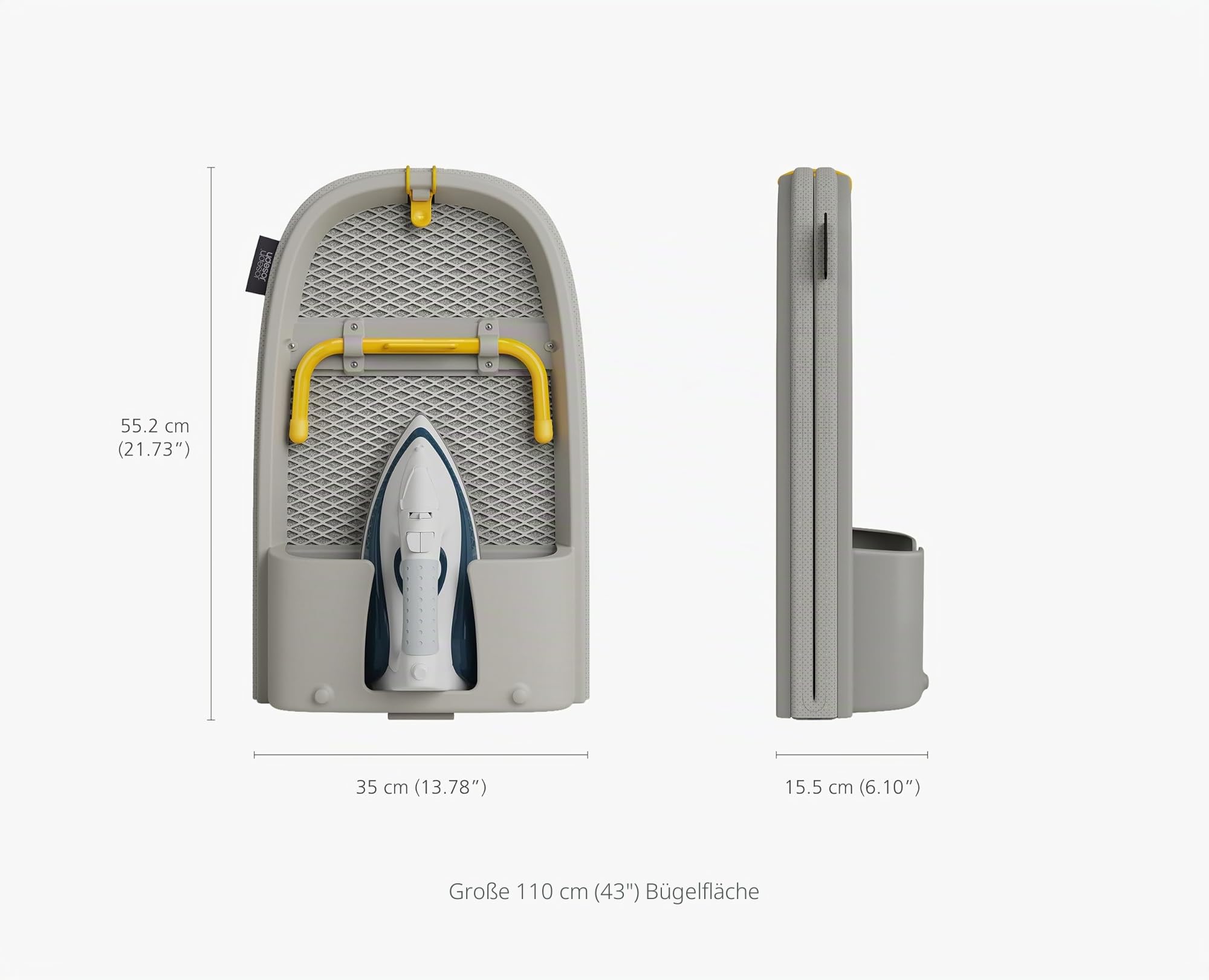 Joseph Joseph Pocket Max Tischbügelbrett, 110cm Bügelfläche, Faltbares Mini-Bügelbrett mit Aufhängehaken