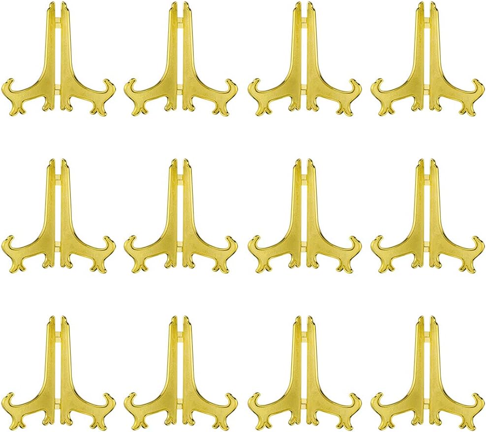 Artliving 6 Inch Gold Plastic Easels or Stand/Plate Holders to Display Pictures or Other Items at Weddings, Home Decoration, Birthdays, Tables (12 Pack)