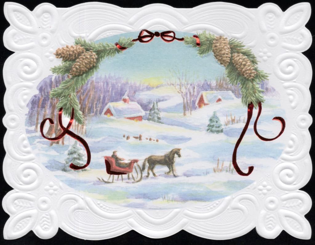 Poster Foundry Christmas Holiday Sleigh Ride Snow Boxed Note Cards by Carol Wilson. 10 embossed 4x5 Die-Cut Notecards and Matching Envelopes in Decorative Gift Box with Magnetic Flap. NCPX2603