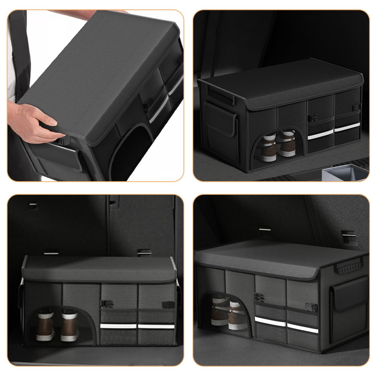 Organizer Bagagliaio Auto Pieghevole con Coperchio Oxford Nero