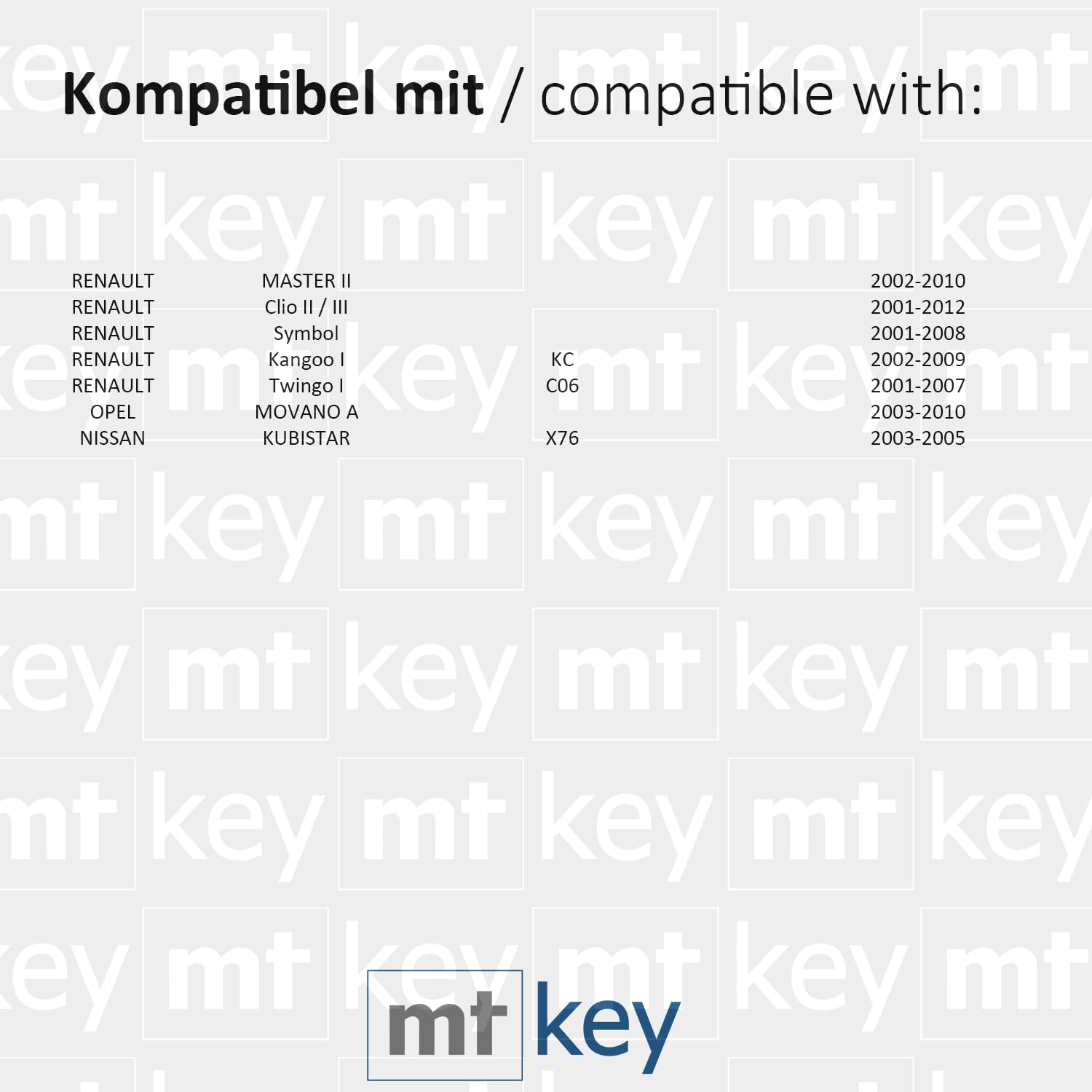 MT-KEY 2 Tasten Auto Fernbedienung 434MHZ kompatibel mit Renault Master II Clio II III Symbol Kangoo KC Twngo I Opel Movano A 433,05MHz Funk Schlüssel