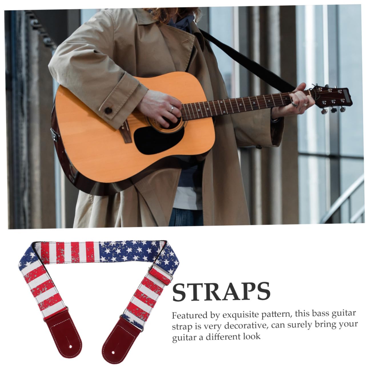 YARNOW Tracolla Regolabile per Basso Chitarra Tela e Decorativa e Accessorio Pratico per Strumenti Musicali Cinghia per Chitarra da Sostituzione con Design