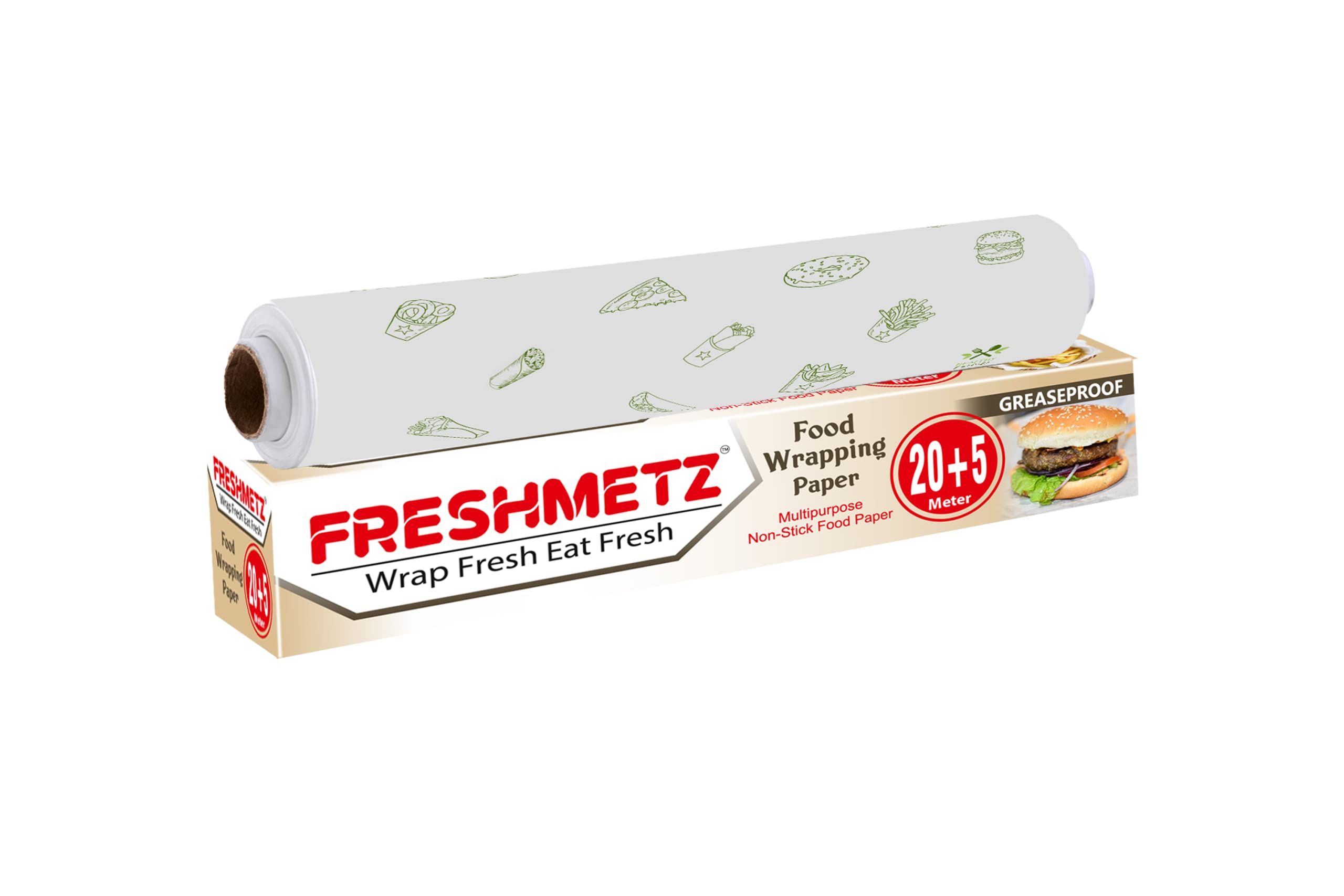 Freshmetz Food Wrapping Paper Roll 20 + 5 Meter (Pack of 1) Premium Non-Stick Oven Safe Parchment Paper Pre-heatable Oilproof, Reusable Wrap for Food Roti, Paratha & Sandwich Paper (B0BTZ55Q7S) Amazon Price History, Amazon Price Tracker