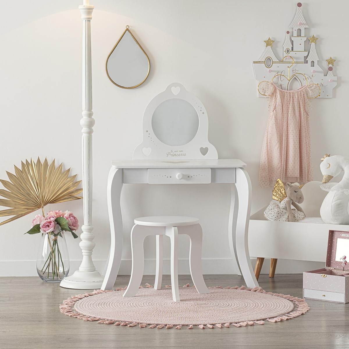 ATMOSPHERA CREATEUR D'INTERIEUR - Tavolino e sgabello per bambini Demoiselle bianco L71,5 cm