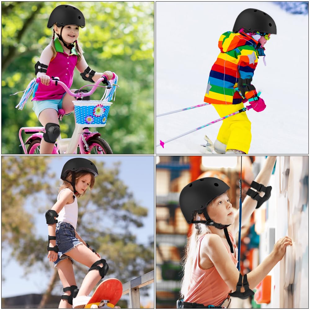 Set di Casco Protezione Bambini, 5 in 1 Casco Bici Protezioni Set per 3-11 Anni Regolabile Polso Ginocchiere Protezione per Skateboard Hoverboard Pattini in Linea(Nero)