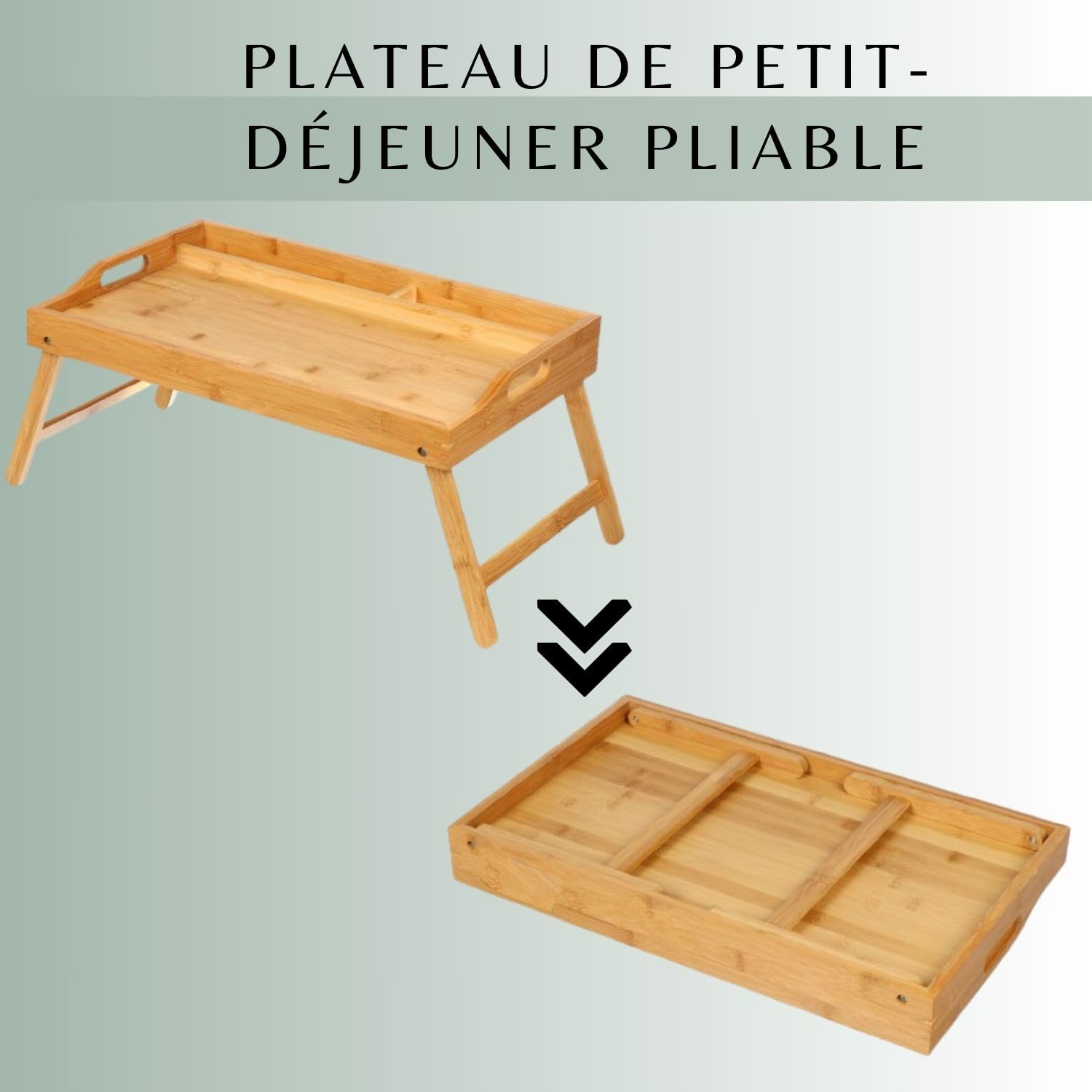 Daniks Plateau de Lit en Bois avec Pieds Pliables et Support pour Téléphone et Tablette, Table de Petit-Déjeuner pour Ordinateur Portable, Apéritif, Collations et Canapé