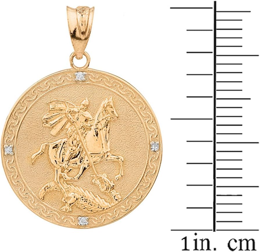 10k Yellow Gold Saint George Medal Protection Diamond Charm Pendant (Small)