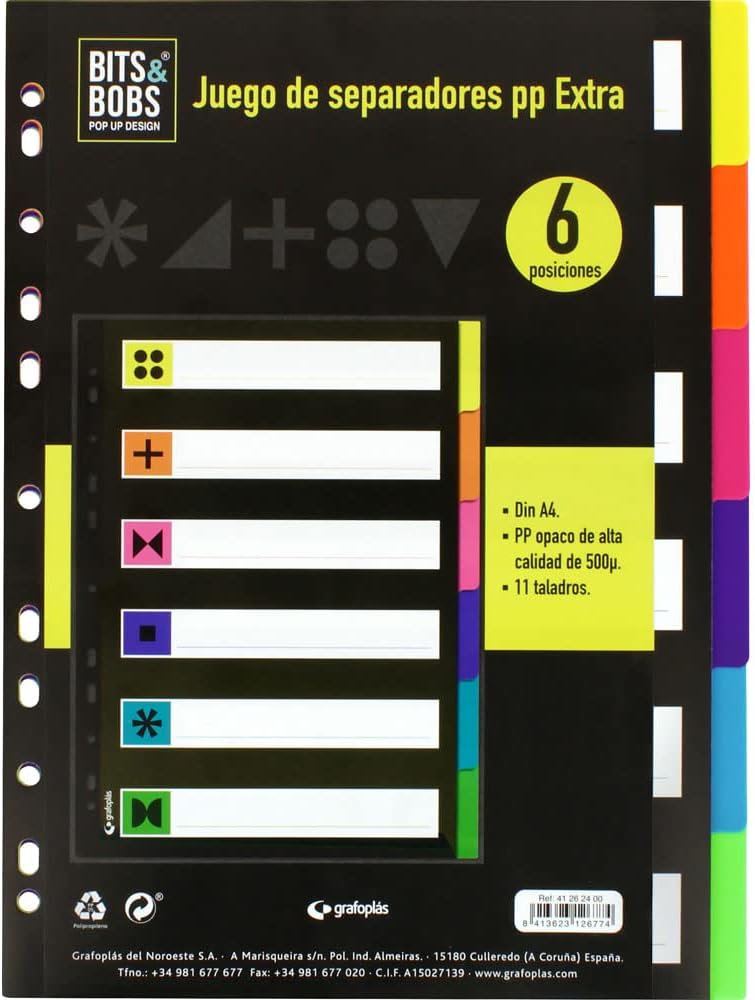Grafoplás 88101963. Classeur à 4 Anneaux Perforés Avec Recharge De Feuilles Et Intercalaires Fermeture En Caoutchouc A4 Classeur Diverse Flow P 179299