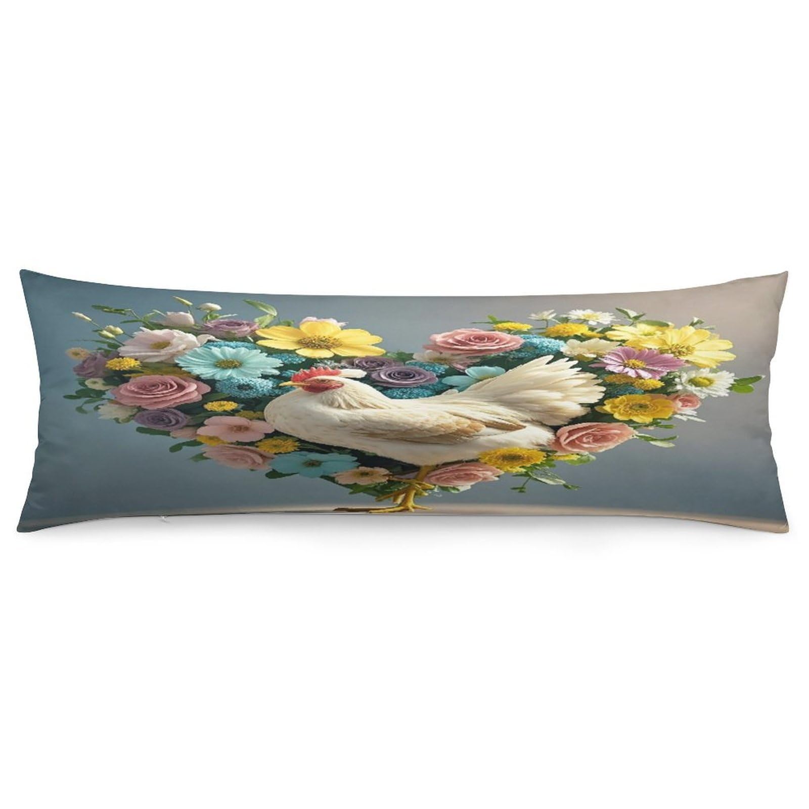 Flower Heart Chicken Pillowcase Long Body Pillow Cover Soft Decorative Body Pillow Case Breathable Large Pillowcase Cute Cozy Pillow Protector for Bed Sofa Couch Room 18.9 X 53 Inch