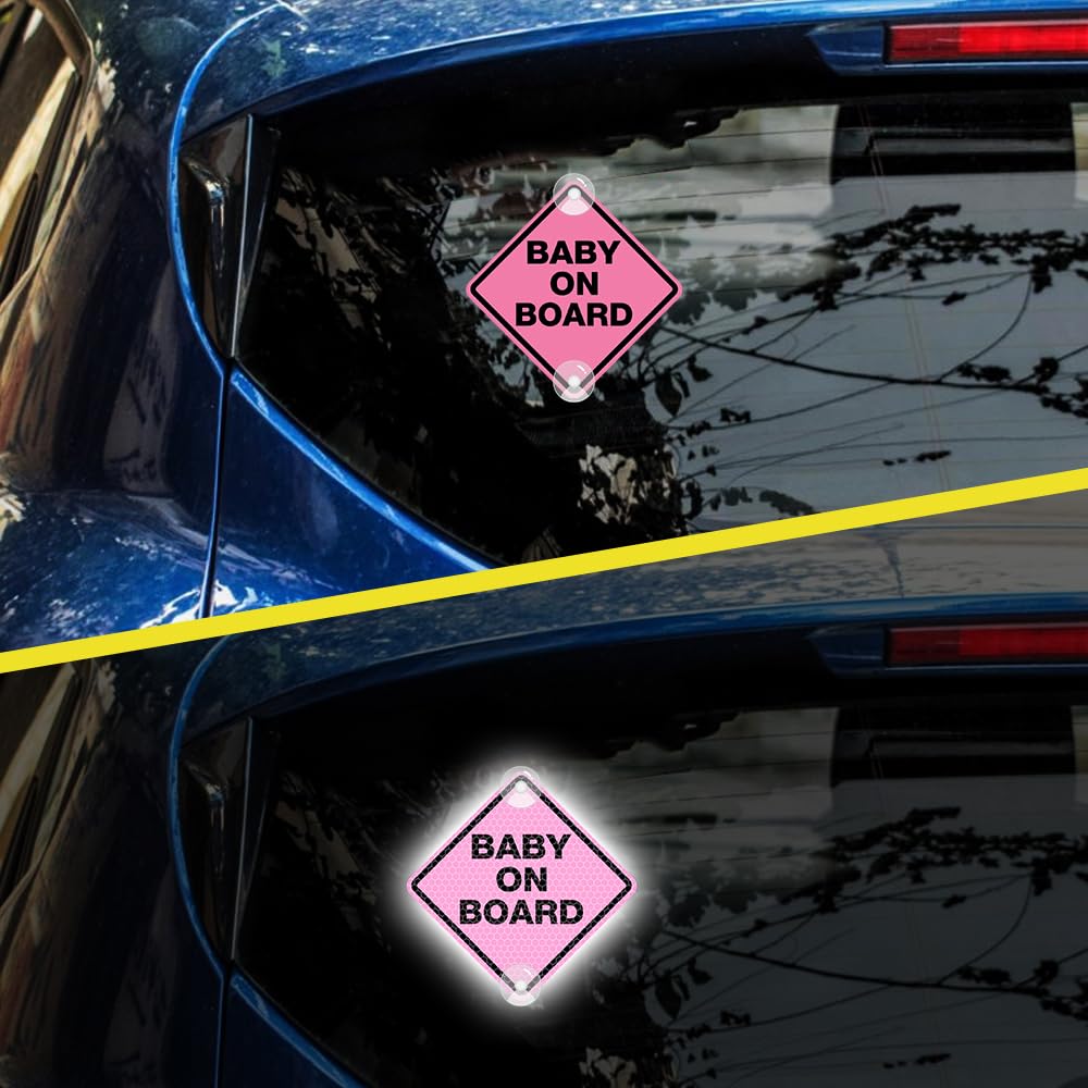 Nouiroy Autocollant Lumineux Bébé à Bord Pour Voitures, Autocollants Réfléchissants En PVC Avec Ventouses, Impression Double Face En PVC, Pour Voiture, Camion, VUS (vache Double Face