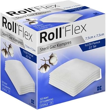 Kurtsan Roll Flex Steril Gaz Kompres, 7,5cm x 7,5cm, 50li Paket