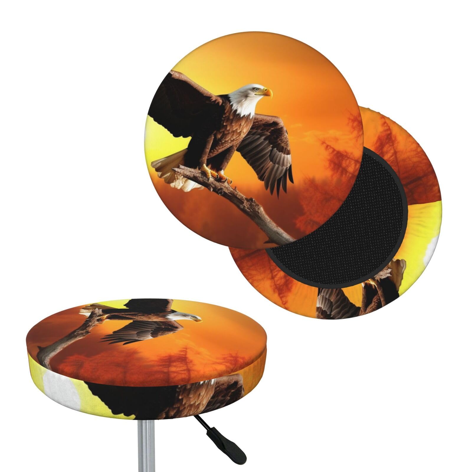 FekiLoot Golden Sunset Bald Eagle Round Bar Stool Covers Stretch Washable Bar Stool Covers Dustproof Slipcover Bar Chair Covers with Elastic Band for Bar Kitchen Living Room Decor 14 Inch