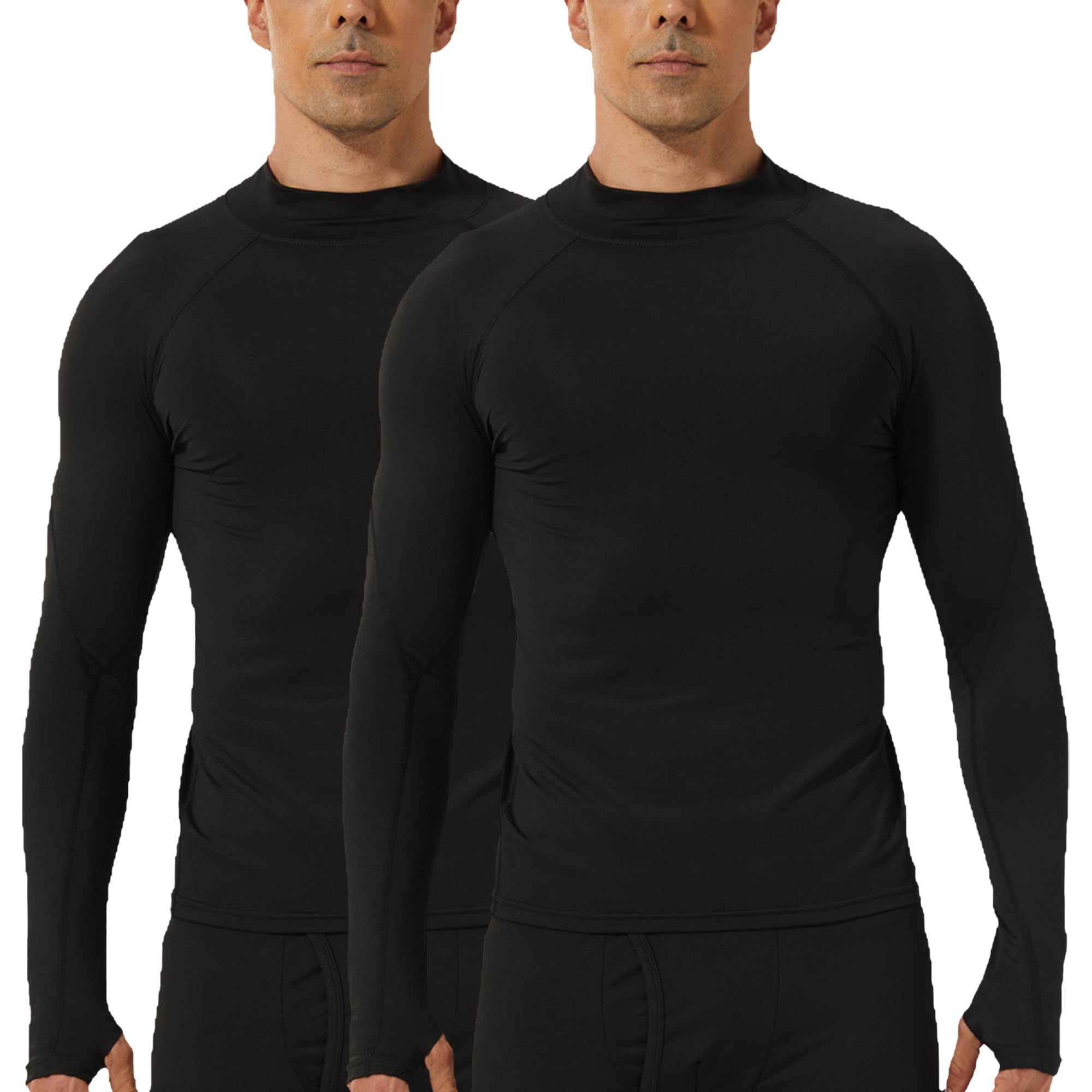 YUSHOW 2er Pack Thermoshirt Herren Langarm Winter Funktionsunterwäsche Thermo Unterhemd mit Halbem Rollkragen Thumbhole Thermounterwäsche Warm Oberteil Unterwäsche Männer