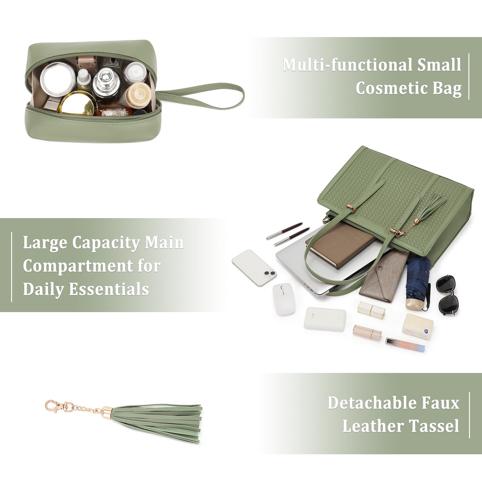 Bolsa de mano para laptop para mujer de 15.6 pulgadas, bolsa de trabajo de piel sintética para mujer, bolso grande para computadora con bolso